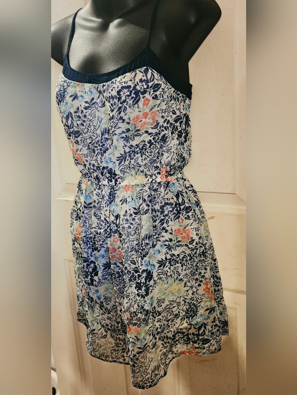 Hollister Navy-Trim Floral Mini Dress with Multicolor Blooms - Picture 3 of 8